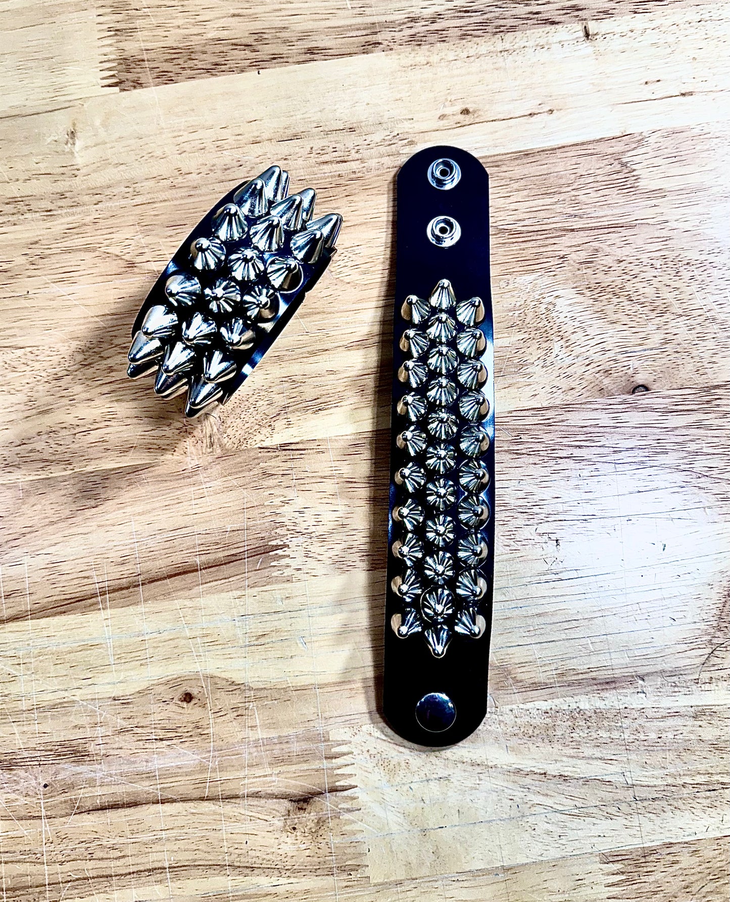 3 Row 77 English style cone vegan studded bracelet